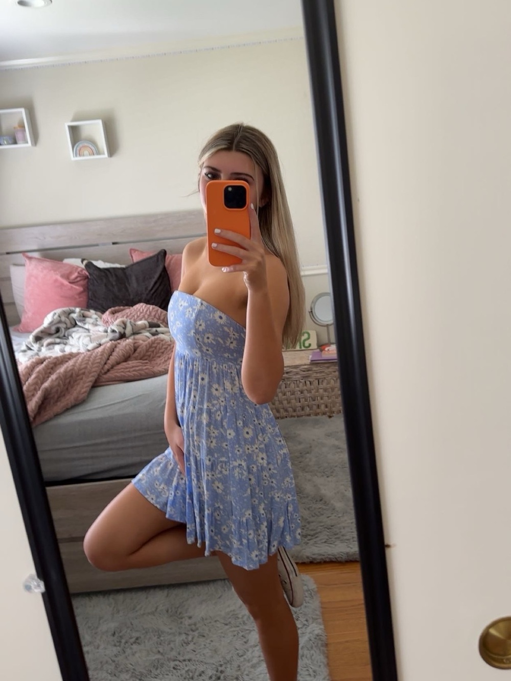 Light Blue Strapless Floral Sundress - Casual Summer Dress